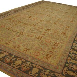 Antique Indian Amritsar Carpet 11'9"×19'6" Yellow Floral, Charcoal Border, Circa 1890 - detail view 1