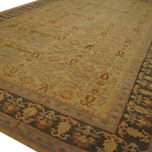 Antique Indian Amritsar Carpet 11'9"×19'6" Yellow Floral, Charcoal Border, Circa 1890 - detail view 2