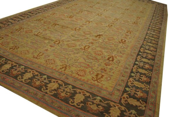 Antique indian amritsar carpet 11'9"×19'6" yellow floral, charcoal border, circa 1890 - detail view 2