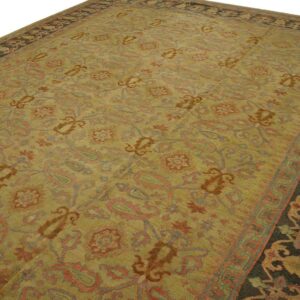 Antique Indian Amritsar Carpet 11'9"×19'6" Yellow Floral, Charcoal Border, Circa 1890 - detail view 3