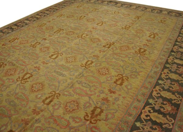 Antique indian amritsar carpet 11'9"×19'6" yellow floral, charcoal border, circa 1890 - detail view 3