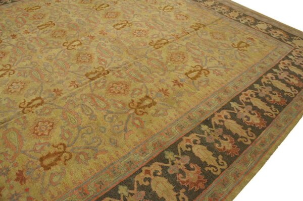 Antique indian amritsar carpet 11'9"×19'6" yellow floral, charcoal border, circa 1890 - detail view 4