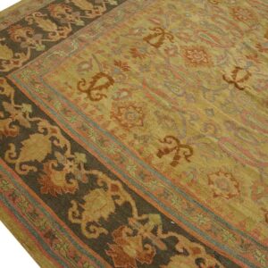 Antique Indian Amritsar Carpet 11'9"×19'6" Yellow Floral, Charcoal Border, Circa 1890 - detail view 5
