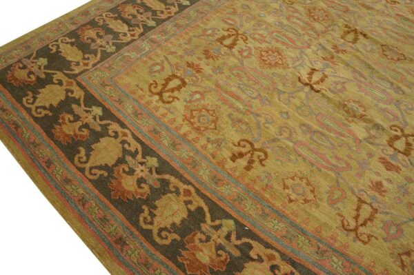 Antique indian amritsar carpet 11'9"×19'6" yellow floral, charcoal border, circa 1890 - detail view 5