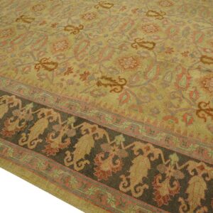 Antique Indian Amritsar Carpet 11'9"×19'6" Yellow Floral, Charcoal Border, Circa 1890 - detail view 6