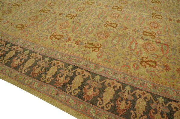 Antique indian amritsar carpet 11'9"×19'6" yellow floral, charcoal border, circa 1890 - detail view 6
