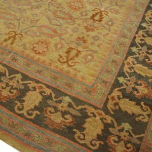 Antique Indian Amritsar Carpet 11'9"×19'6" Yellow Floral, Charcoal Border, Circa 1890 - detail view 7