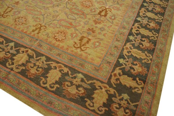 Antique indian amritsar carpet 11'9"×19'6" yellow floral, charcoal border, circa 1890 - detail view 7