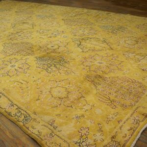 Antique Indian Carpet 11'×22'4" Yellow Herati Design, Hand-Knotted Wool, Circa 1920 - detail view 1