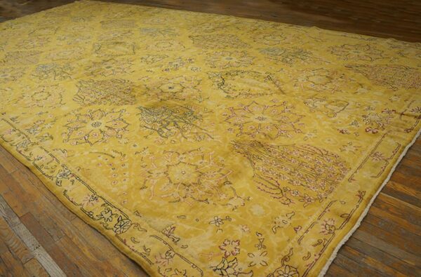 Antique indian carpet 11'×22'4" yellow herati design, hand-knotted wool, circa 1920 2 Antique indian carpet 11'×22'4" yellow herati design, hand-knotted wool, circa 1920 - detail view 1