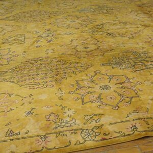 Antique Indian Carpet 11'×22'4" Yellow Herati Design, Hand-Knotted Wool, Circa 1920 - detail view 3