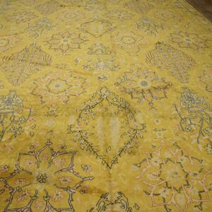 Antique Indian Carpet 11'×22'4" Yellow Herati Design, Hand-Knotted Wool, Circa 1920 - detail view 6