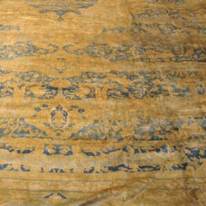 Antique Indian Lahore Carpet 14'×23' Blue Medallion, Soft Yellow Border, Circa 1920 - detail view 3