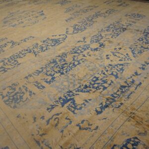 Antique Indian Lahore Carpet 14'×23' Blue Medallion, Soft Yellow Border, Circa 1920 - detail view 4