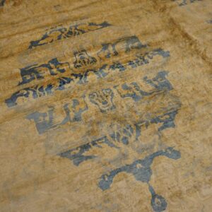 Antique Indian Lahore Carpet 14'×23' Blue Medallion, Soft Yellow Border, Circa 1920 - detail view 7