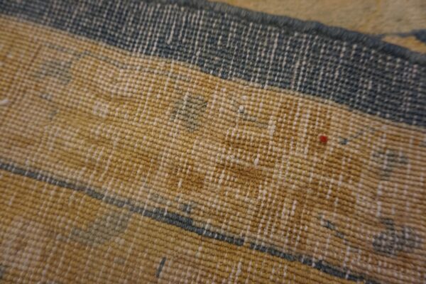 Antique indian lahore carpet 14'×23' blue medallion, soft yellow border, circa 1920 - detail view 8