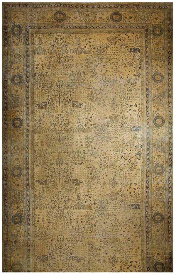 Antique indian lahore carpet 12'6"×24' ivory & tan floral, camel field, circa 1930 1 Antique indian lahore carpet 12'6"×24' ivory & tan floral, camel field, circa 1930