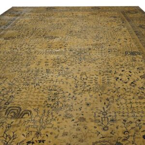 Antique Indian Lahore Carpet 12'6"×24' Ivory & Tan Floral, Camel Field, Circa 1930 - detail view 1