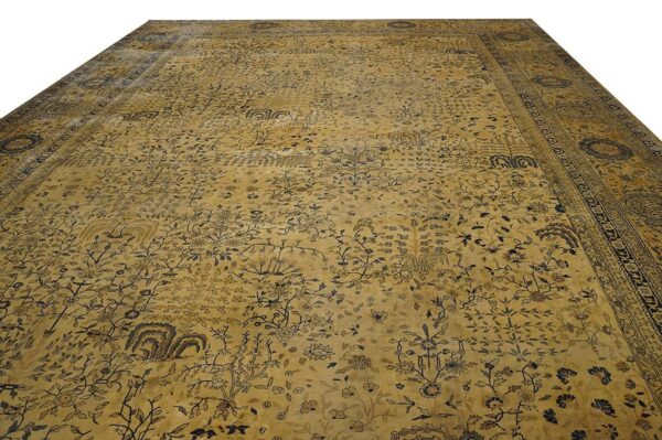 Antique indian lahore carpet 12'6"×24' ivory & tan floral, camel field, circa 1930 2 Antique indian lahore carpet 12'6"×24' ivory & tan floral, camel field, circa 1930 - detail view 1