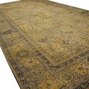 Antique Indian Lahore Carpet 12'6"×24' Ivory & Tan Floral, Camel Field, Circa 1930 - detail view 2