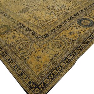 Antique Indian Lahore Carpet 12'6"×24' Ivory & Tan Floral, Camel Field, Circa 1930 - detail view 3