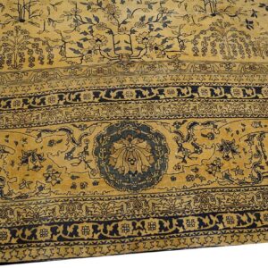 Antique Indian Lahore Carpet 12'6"×24' Ivory & Tan Floral, Camel Field, Circa 1930 - detail view 4