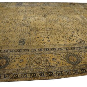 Antique Indian Lahore Carpet 12'6"×24' Ivory & Tan Floral, Camel Field, Circa 1930 - detail view 5