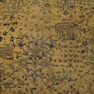 Antique Indian Lahore Carpet 12'6"×24' Ivory & Tan Floral, Camel Field, Circa 1930 - detail view 6