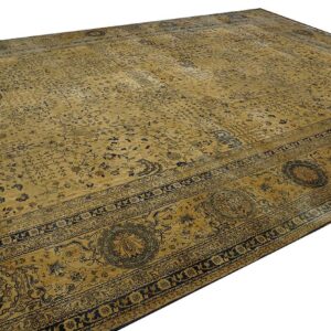 Antique Indian Lahore Carpet 12'6"×24' Ivory & Tan Floral, Camel Field, Circa 1930 - detail view 7