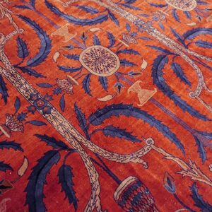 Antique Indian Lahore Carpet 26'×23'7" Rust Field, Blue Border, Mughal-Inspired Design, Circa 1890 - detail view 3