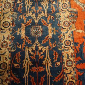 Antique Indian Lahore Carpet 26'×23'7" Rust Field, Blue Border, Mughal-Inspired Design, Circa 1890 - detail view 5