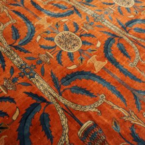 Antique Indian Lahore Carpet 26'×23'7" Rust Field, Blue Border, Mughal-Inspired Design, Circa 1890 - detail view 6