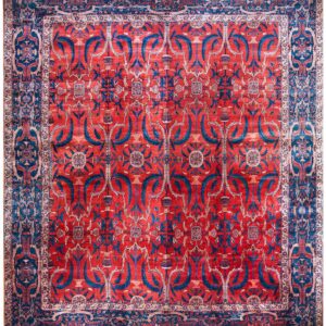 Antique Indian Lahore Carpet 26'×23'7" Rust Field, Blue Border, Mughal-Inspired Design, Circa 1890 - detail view 8