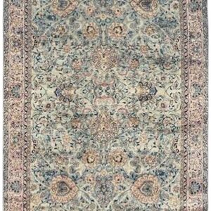 Antique Indian Shahrestan Runner 6'6"×18'4" Sky Blue Floral, Pink Border, Circa 1920