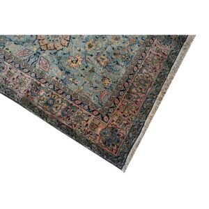 Antique Indian Shahrestan Runner 6'6"×18'4" Sky Blue Floral, Pink Border, Circa 1920 - detail view 2