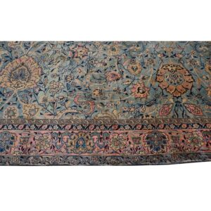 Antique Indian Shahrestan Runner 6'6"×18'4" Sky Blue Floral, Pink Border, Circa 1920 - detail view 3