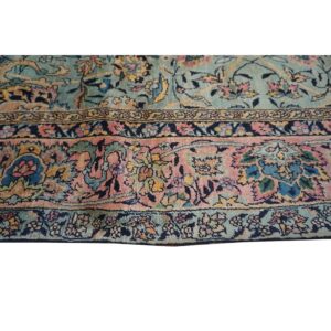 Antique Indian Shahrestan Runner 6'6"×18'4" Sky Blue Floral, Pink Border, Circa 1920 - detail view 5
