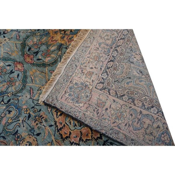 Antique indian shahrestan runner 6'6"×18'4" sky blue floral, pink border, circa 1920 - detail view 6