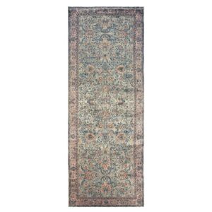 Antique Indian Shahrestan Runner 6'6"×18'4" Sky Blue Floral, Pink Border, Circa 1920 - detail view 7