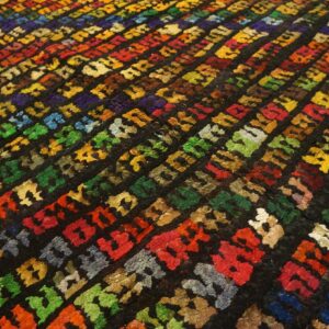 Antique Jerusalem Carpet 5'6"×7'9" Black Field, Hand-Knotted Wool, 1930s - detail view 4