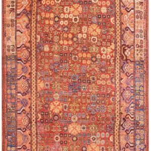 Antique Khotan Carpet 6'6"×11'6" Persimmon & Light Blue, Circa 1800