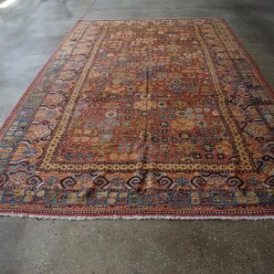 Antique Khotan Carpet 6'6"×11'6" Persimmon & Light Blue, Circa 1800 - detail view 1