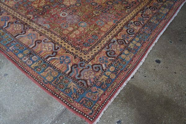 Antique khotan carpet 6'6"×11'6" persimmon & light blue, circa 1800 3 Antique khotan carpet 6'6"×11'6" persimmon & light blue, circa 1800 - detail view 2