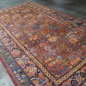 Antique Khotan Carpet 6'6"×11'6" Persimmon & Light Blue, Circa 1800 - detail view 3