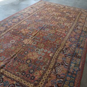 Antique Khotan Carpet 6'6"×11'6" Persimmon & Light Blue, Circa 1800 - detail view 4