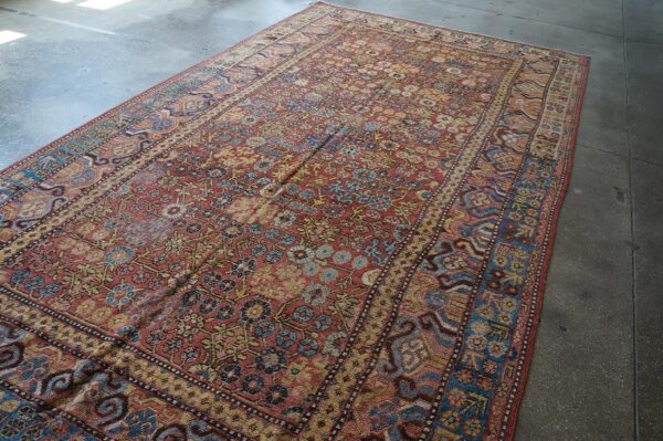 Antique khotan carpet 6'6"×11'6" persimmon & light blue, circa 1800 5 Antique khotan carpet 6'6"×11'6" persimmon & light blue, circa 1800 - detail view 4