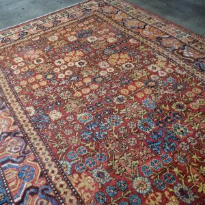 Antique Khotan Carpet 6'6"×11'6" Persimmon & Light Blue, Circa 1800 - detail view 5