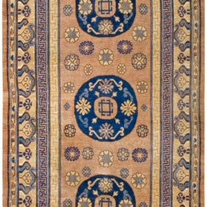 Antique Khotan Carpet 6'3"×13'5" Plum & Yellow Medallion, Circa 1870, East Turkestan