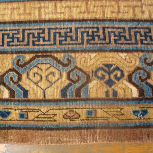 Antique Khotan Carpet 6'3"×13'5" Plum & Yellow Medallion, Circa 1870, East Turkestan - detail view 3