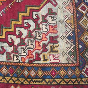Antique Moroccan Rabat Carpet 6'8"×9'6" Red Medallion, Hand-Knotted Wool, 1900s - detail view 4